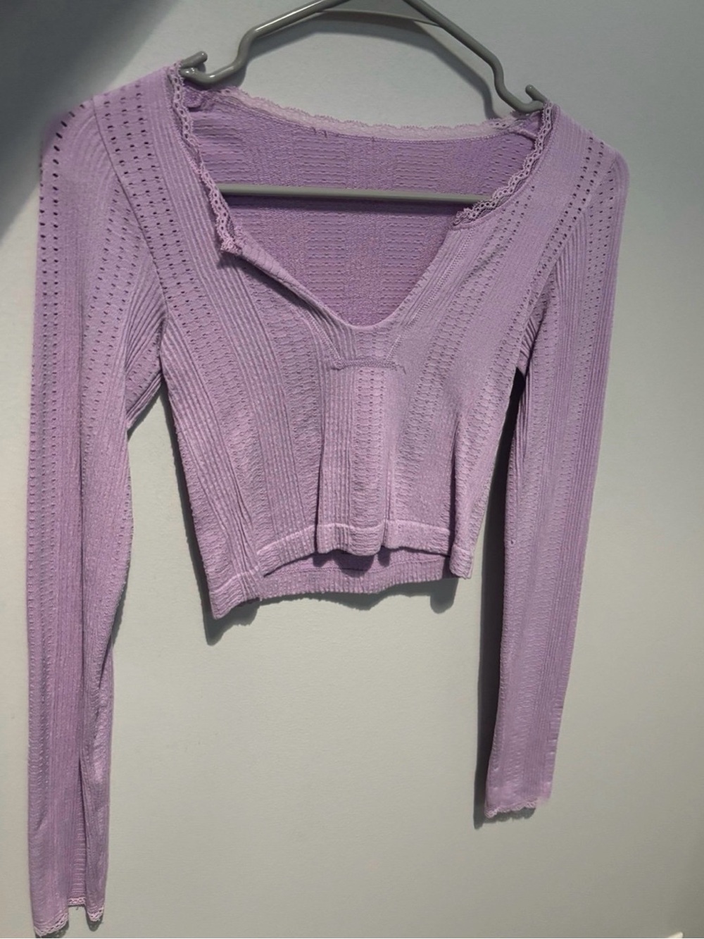Urban Outfitters Lilac Cropped Long-Sleeve Knit Top